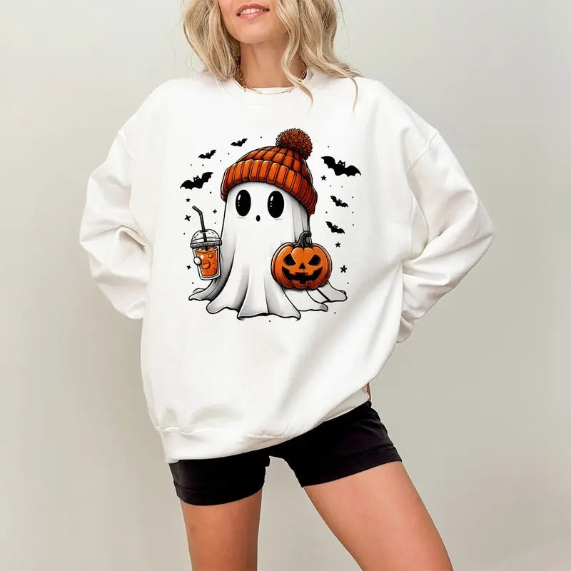 Cute Spooky Coffee Sweatshirt, Womens Ghost Sweatshirt, Spooky Season, Fall Coffee Lover Shirt, Halloween Party Shirt,...