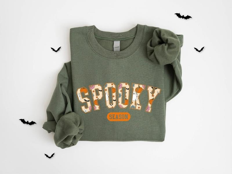 Cute Spooky Season Sweatshirt,Halloween Sweatshirt, Womens Halloween Sweatshirt Cotton Hoodie T-Shirts | UrbanDripWear.com