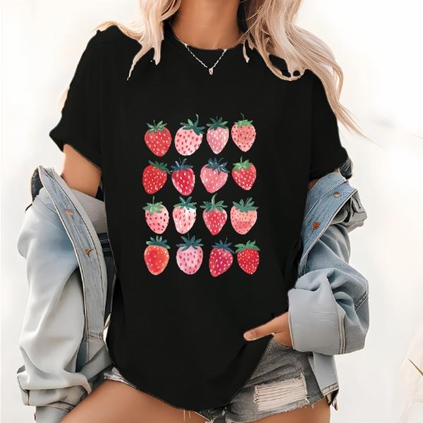 Cute Strawberry Tshirt |  Summer Strawberry Shirt, Cottagecore Berries Tshirt, Strawberry Aesthetic, Botanical Garden...