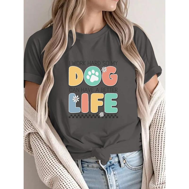 Cute T - shirt with Colorful Lettering and Paw Print for Dog Lovers Hoodie, Sweatshirt | UrbanDripWear.com