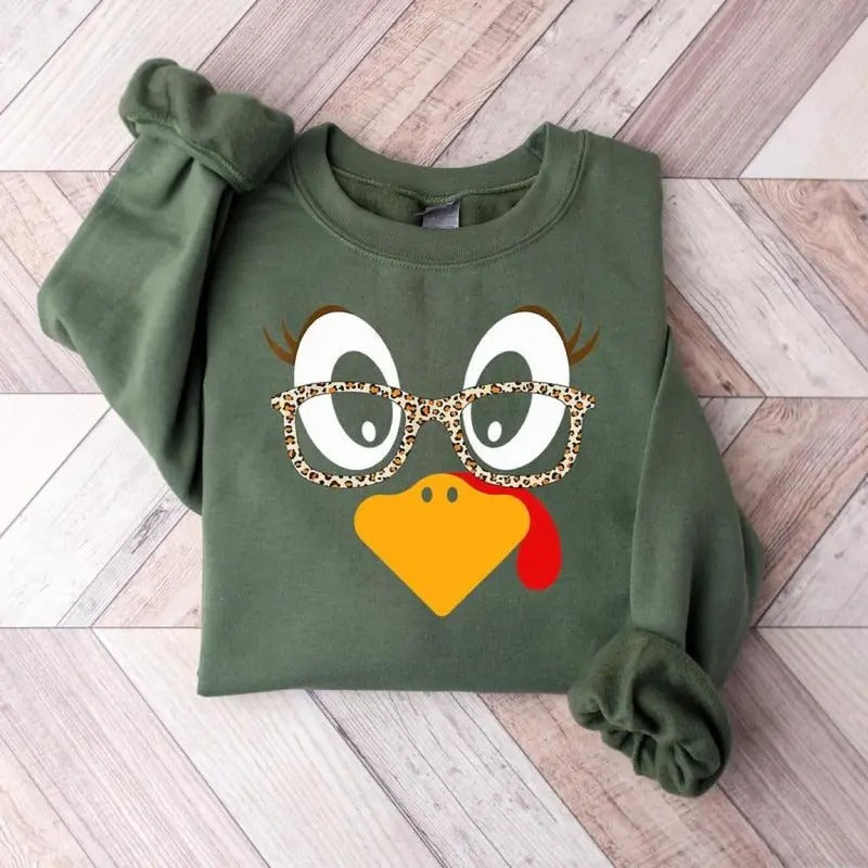 Cute Turkey Fall Thanksgiving Sweatshirt, Turkey Face Sweatshirt, Clothes for Women for Men T-Shirts, Hoodie