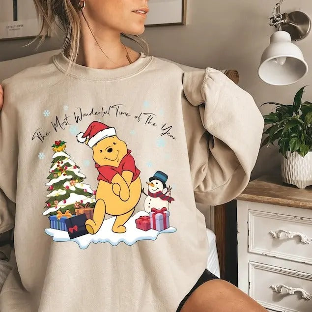 Cute Winnie Christmas Sweatshirt, Retro Winnie Cozy Crewneck Holiday Sweater, Xmas Winnie Shirt, Cute Women Christmas...