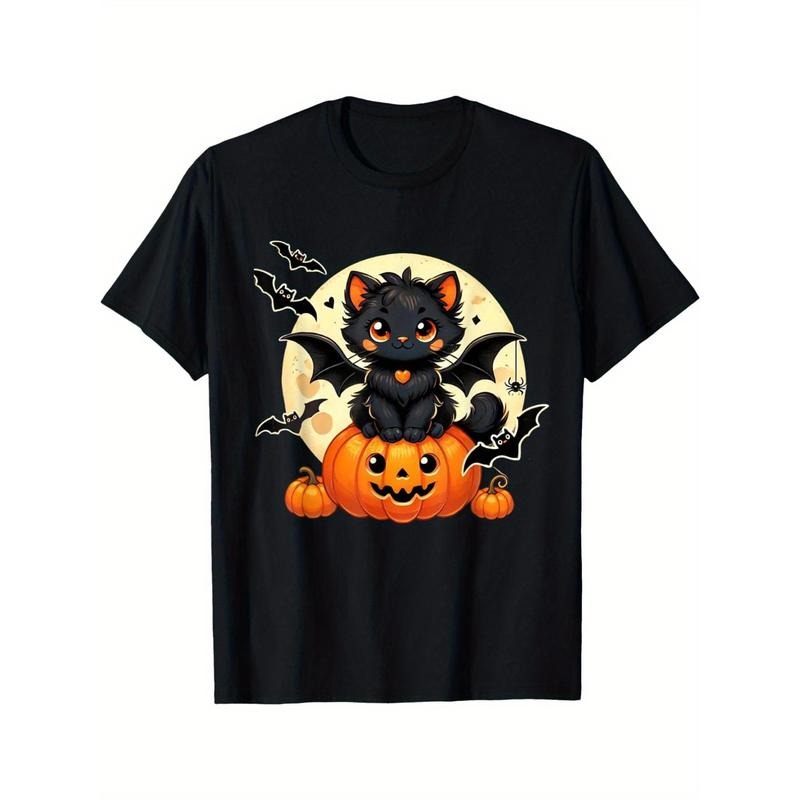 Cute black cat bat wings Pumpkin Ladies Men Halloween T-shirt, classic made in usa Hoodie, Sweatshirt | UrbanDripWear.com