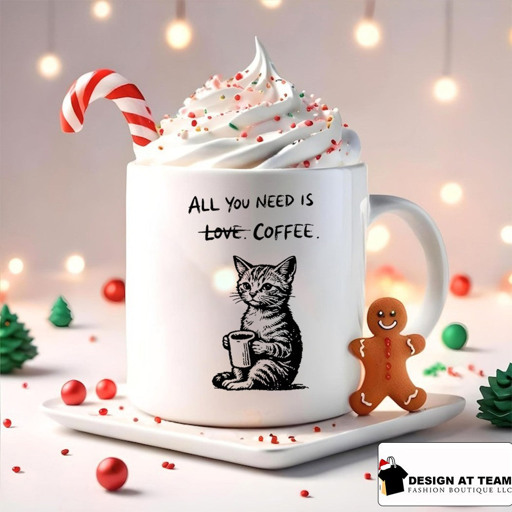 Cute cat coffee daily happy all you need is love coffee shirt