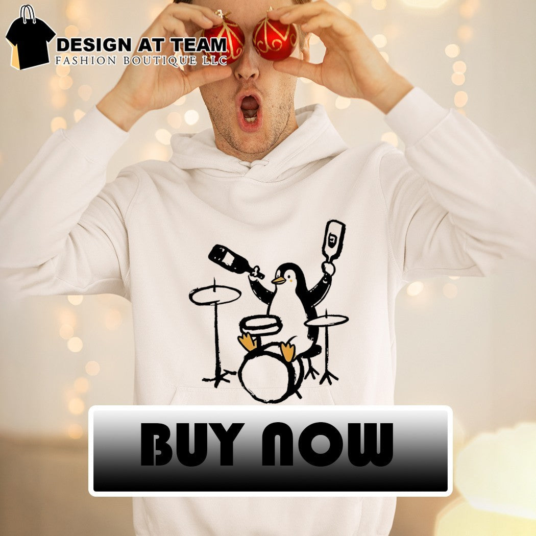 Cute penguin play drum drink wine shirt