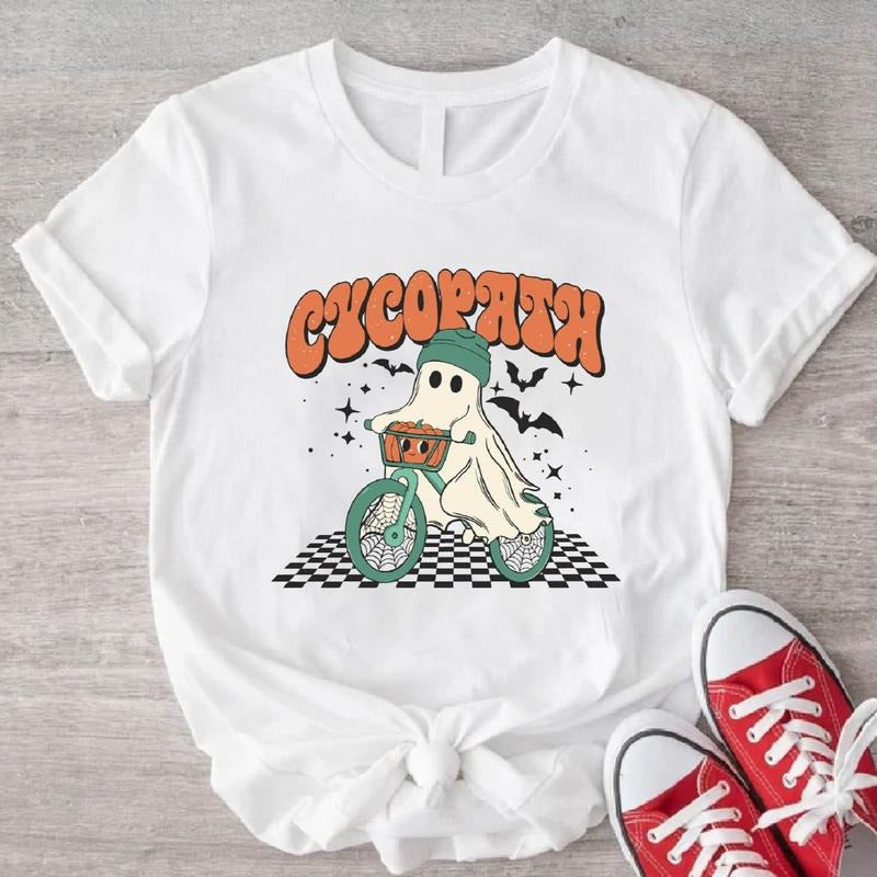 Cycopath Shirt, Funny Halloween Party T-Shirt, Cute Ghost Tee, Spooky Season Gift Shirt For Woman, Trendy Checkered Tee....