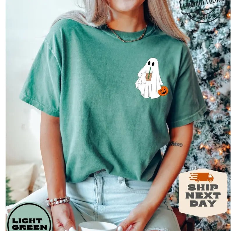 Сute Ghost Coffee Shirt, Сute Little Ghost Iced Coffee t-shirt,  Ghost Coffee Shirt, Halloween Coffee Lovers Hoodie,...