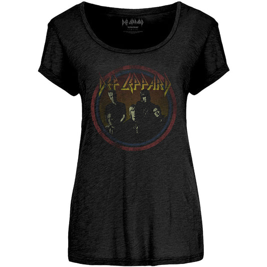 Def Leppard Ladies Fashion T-Shirt: Vintage Circle (Scoop Neck)
