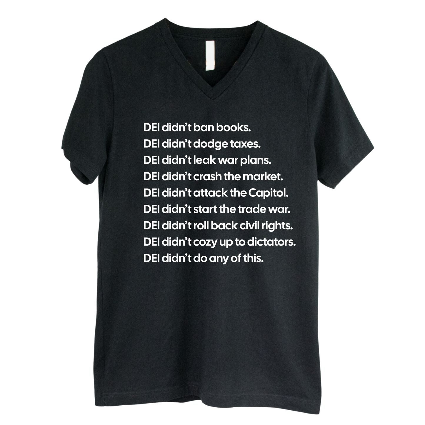 DEI DidnÃ¢â‚¬â„¢t Do Any of This *BLACK V-NECK* Unisex Tee