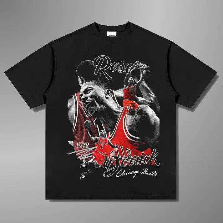 DERRICK ROSE TEE V2 Print Short Sleeve T-shirt Gift Fan Fabric Menswear Top Vintage Hoodie, Sweatshirt | UrbanDripWear.com