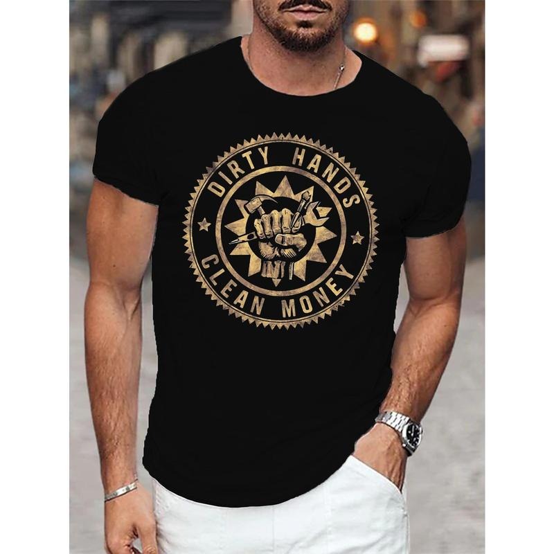 DIRTY HANDS CLEAN MONEY Men's Graphic Tees Print Short Sleeve T-Shirts Summer Casual Tee Top Made in USA Hoodie, Sweatshirt