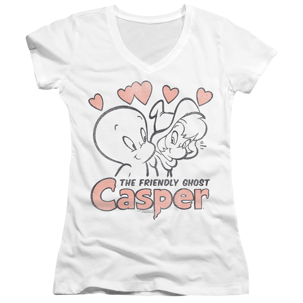 Casper the Friendly Ghost Hearts - Juniors V-Neck T-Shirt