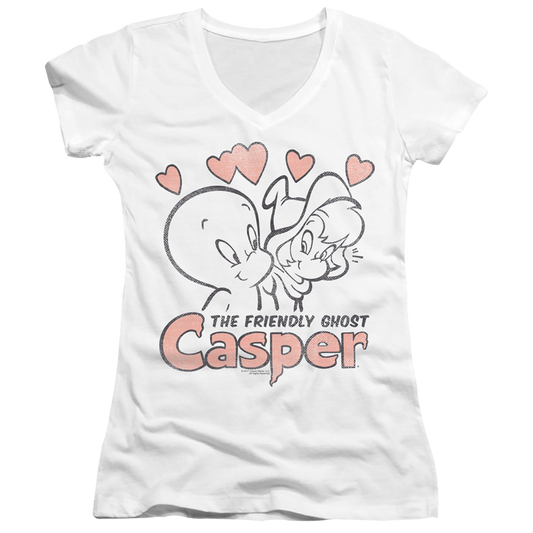 Casper the Friendly Ghost Hearts - Juniors V-Neck T-Shirt