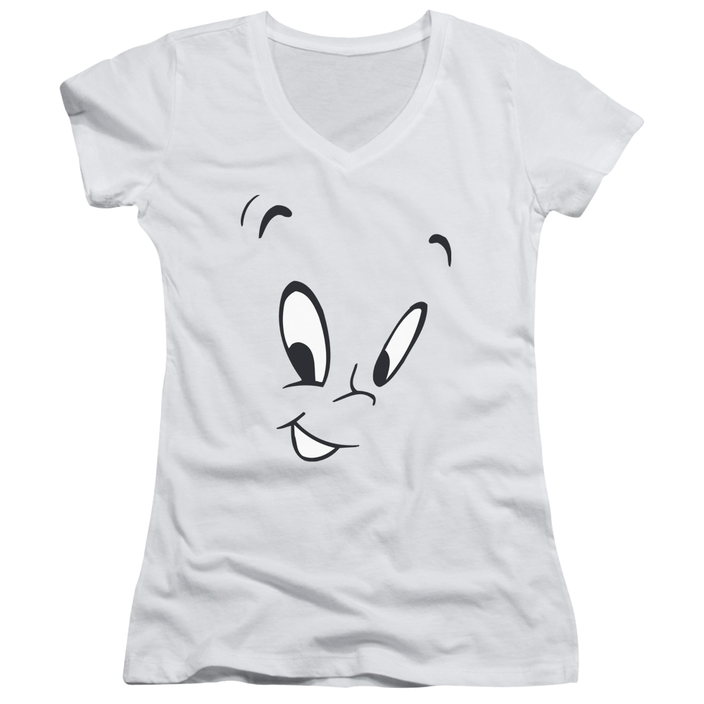 Casper the Friendly Ghost Face - Juniors V-Neck T-Shirt