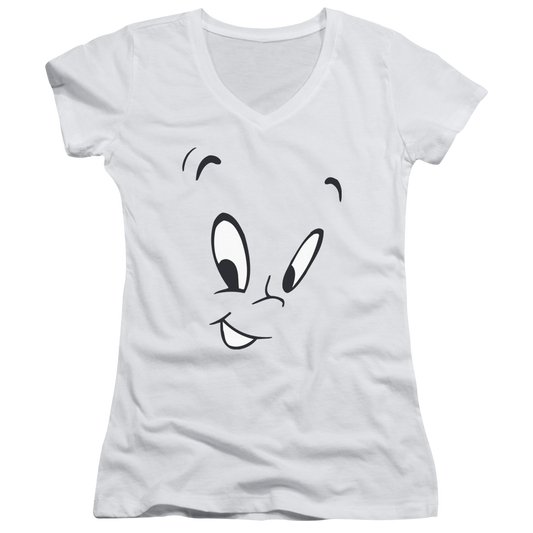 Casper the Friendly Ghost Face - Juniors V-Neck T-Shirt