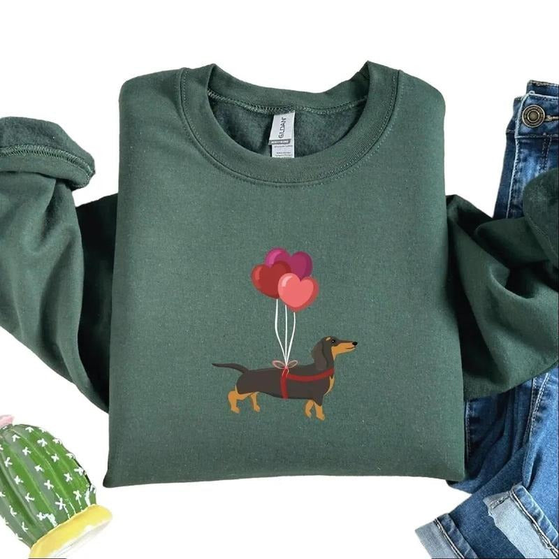 Dachshund Balloon, Valentines Day Sweatshirt, Dachshund Lover For Women T-Shirts, Hoodie | UrbanDripWear.com