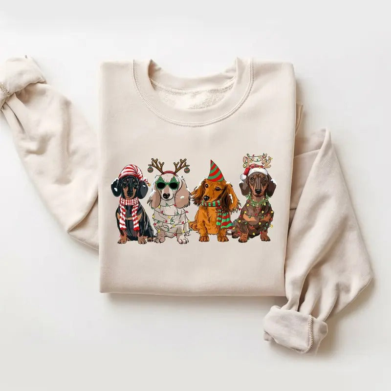 Dachshund Christmas Sweatshirt, Santa Dog Christmas Sweatshirt, Dachshund Lover Gift, Wiener Dog Christmas Shirt, Sausage...