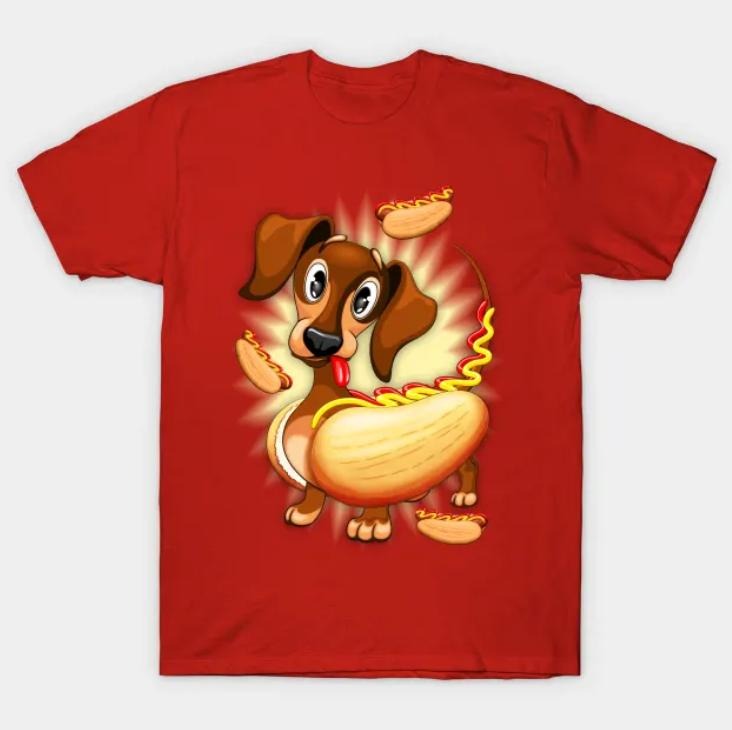 Dachshund Hot Dog Cute and Funny Character Tshirt, Funny Animals Shirt, Vintage Graphic Tees, Business Casual Outfits...
