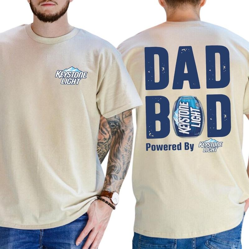 Dad Bod Powered By Keystone Light T-shirt 2-Sided, Men's Beer Drink Tee, Drinking Shirt, Funny Drink Tee for Daddy,...