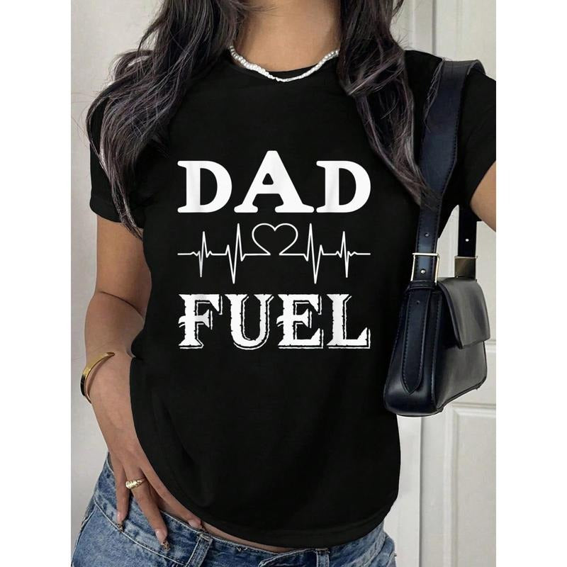 Dad Fuel Funny Saying Quote Father Day Gift T-Shirt Print T-Shirt Casual Crew Neck Short Sleeve Comfort Tee Top For...