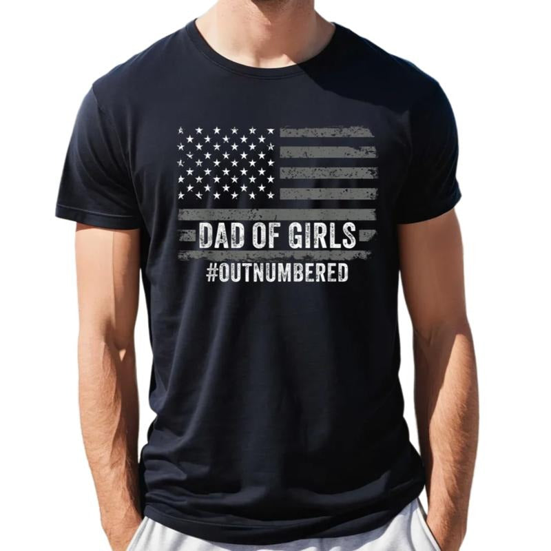 Dad Of Girls Outnumbered Shirt, V1ntage Dad Shirt, Fathers Day Gift, Us Flag Men Tee, Gift For Dad From Daughters, Unisex...