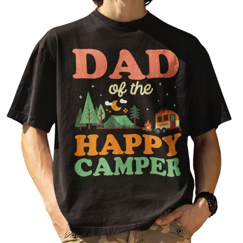 Dad Of The Happy Camper First Birthday Camping Family T-Shirt Hoodie, Sweatshirt | UrbanDripWear.com
