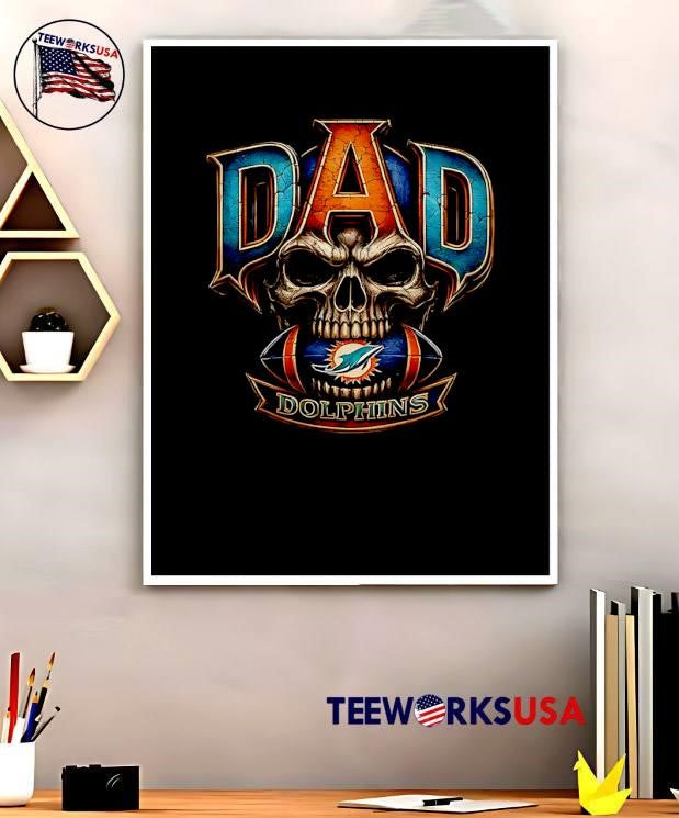 Dad Skull Holding Miami Dolphins Football T-Shirt
