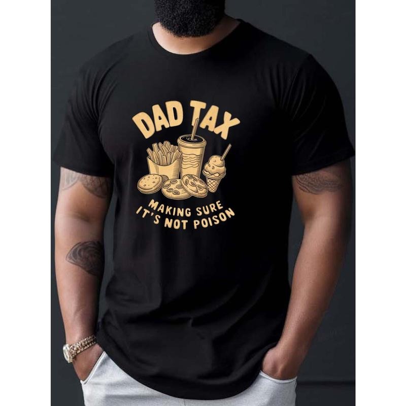 Dad Tax" Humorous Food Graphic Men's T-Shirt - Casual, Breathable Polyester, Machine Washable