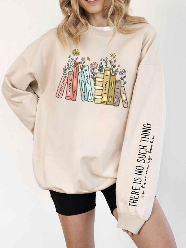 Daily Wear Literary Book Graphic Sweatshirt - Beige Versatile Casual Pullover for Bibliophiles & Literary Enthusiasts...