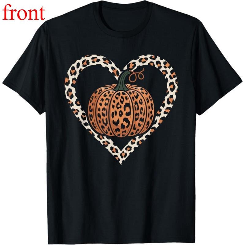 1 Piece Thanksgiving T-Shirt, Leopard Pumpkin Print, Unisex, For Thanksgiving Family Gatherings/Daily Wear, Leopard...