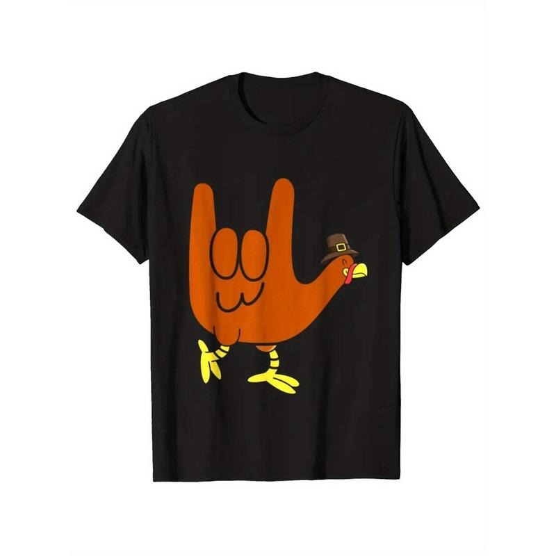 Daily wear men's crew neck T-shirt, Thanksgiving print, men's cotton Turkey print T-shirt, casual short sleeve crew neck...