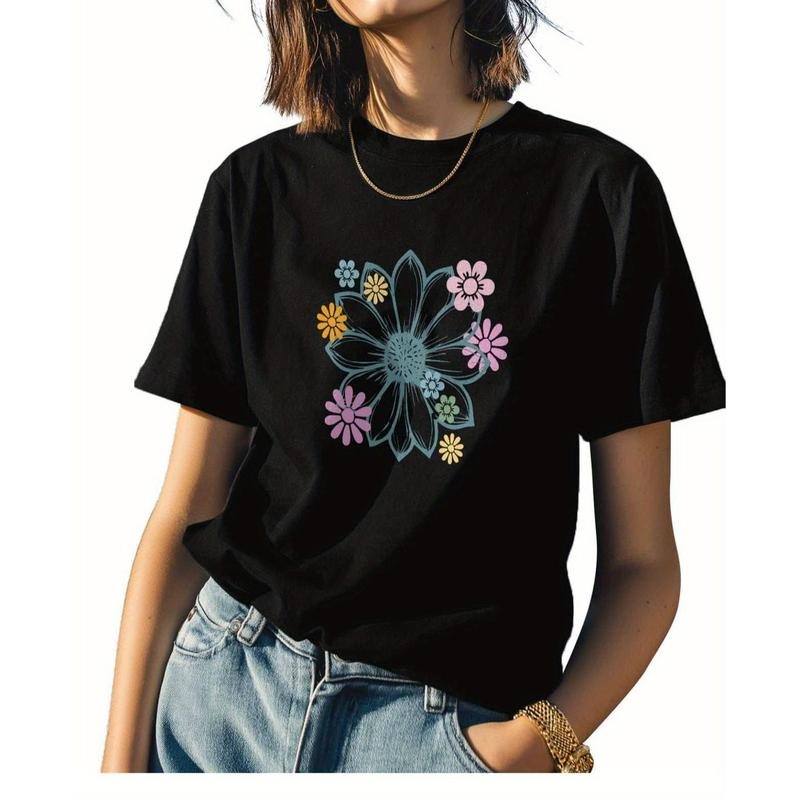 Daisy Floral Women's T-Shirt Graphic T-Shirt Cotton round Neck T-Shirt, Casual Short Sleeve Shirt Female 180g Hoodie,...