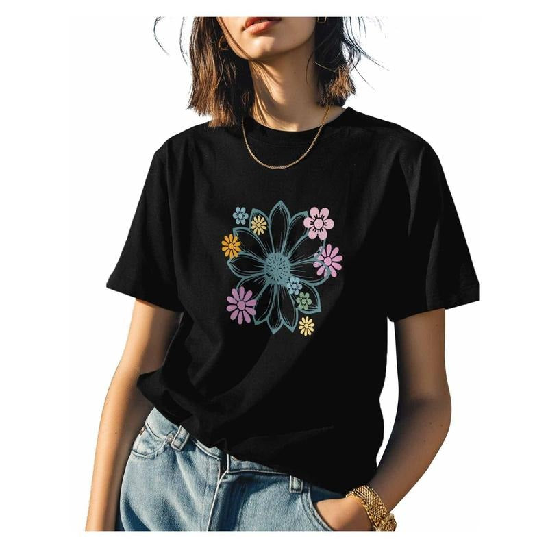 Daisy Floral Womens Tshirt Graphic Tees Cotton Crew Neck T-Shirts, Casual Short Sleeve Shirts for Women Teen Girl Hoodie,...