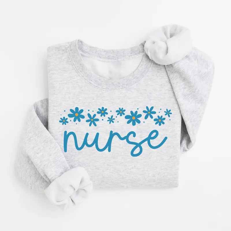Daisy Nurse Sweatshirt, Gift For ER RN & LPN Nurse Shirt, Floral Nurse Crewneck Women, Nurse Week Shirt, Nurse...