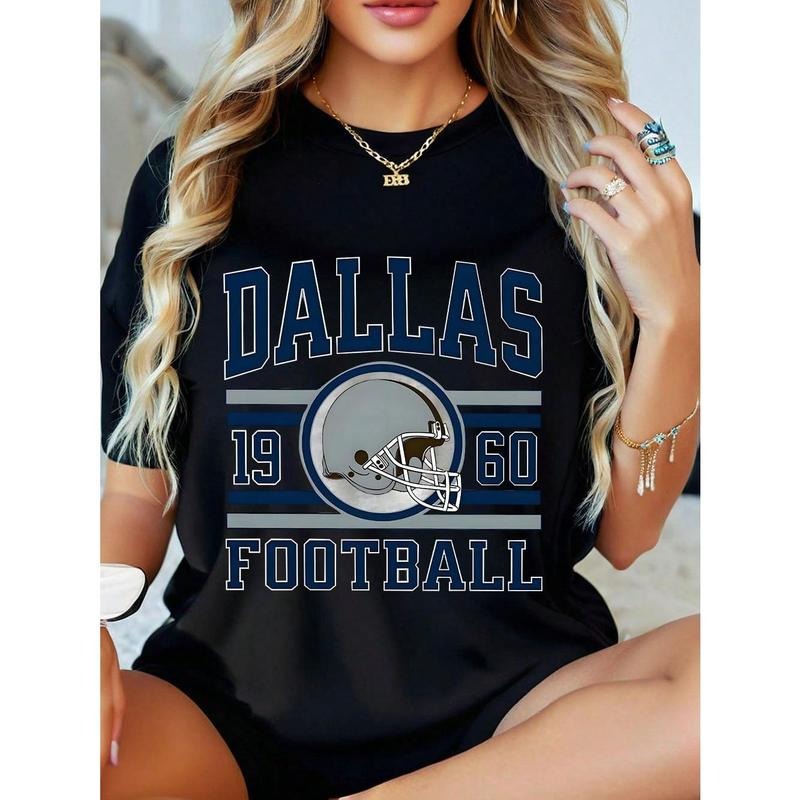 Dallas 1960 Football Pattern T-Shirt Stylish Crew Neck Men's Casual Round Neck Short Sleeve For Men Women Hoodie, Sweatshirt