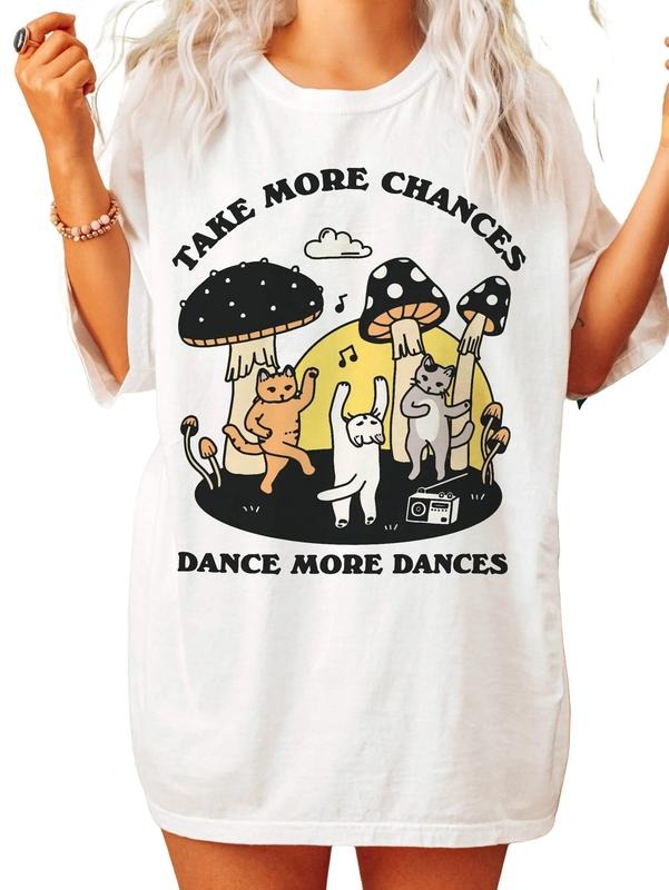 Dancing Cats Tshirt, Positive Quote Kitty Shirt, Take More Chances Quote Shirt, Retro Vintage Tee Gift, Unisex T-Shirt,...