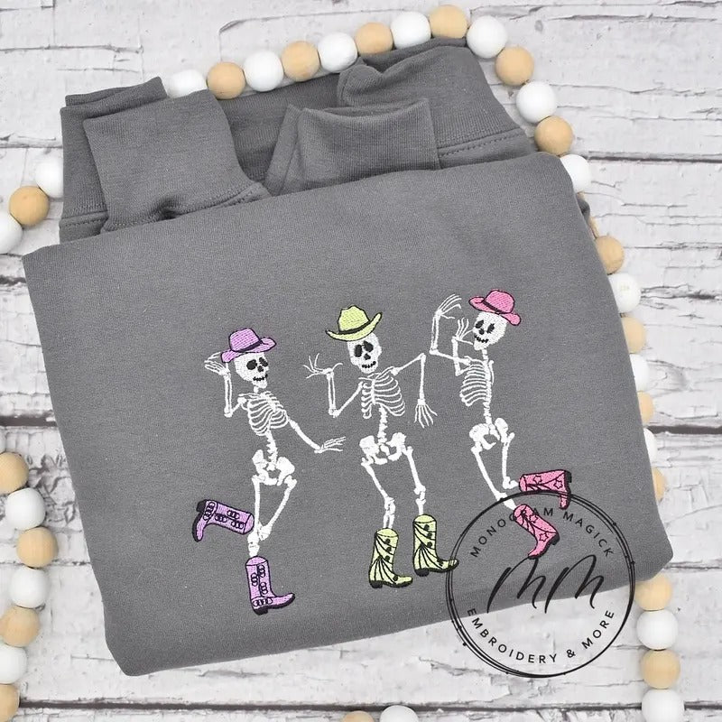 Dancing Cowboy Skeleton Embroidered Sweatshirt T-Shirts, Hoodie | UrbanDripWear.com