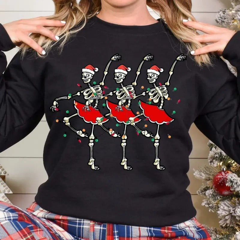 Dancing Skeleton Christmas Sweater, Ballet Skeleton Christmas T-Shirt, Ballerina Skeleton Shirt, Gift For Christmas...