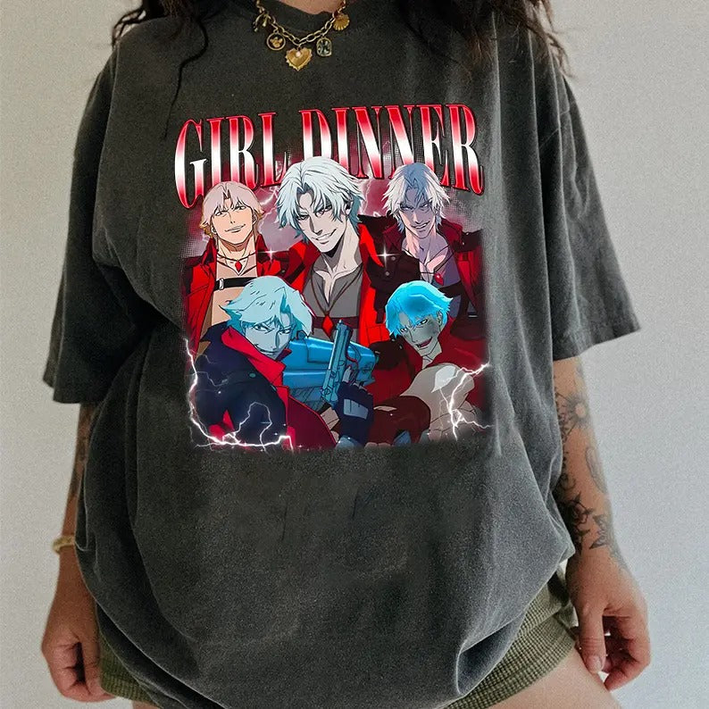 Dante Sparda Girl Dinner Comfort Colors Unisex Tshirt For Fan, Dante Game Movie 90s Retro Bootleg Shirt, Devil May Cry...