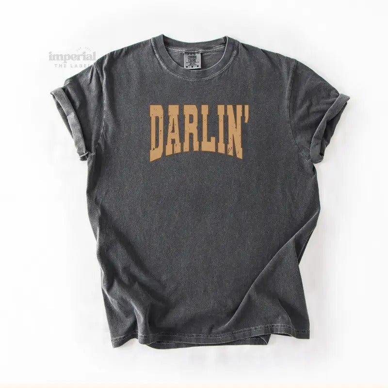 Darlin' Comfort Colors T-Shirt, Vintage Graphic Tee, Garment-Dyed Cotton, Unisex Relaxed Fit, Casual Aesthetic Streetwear...