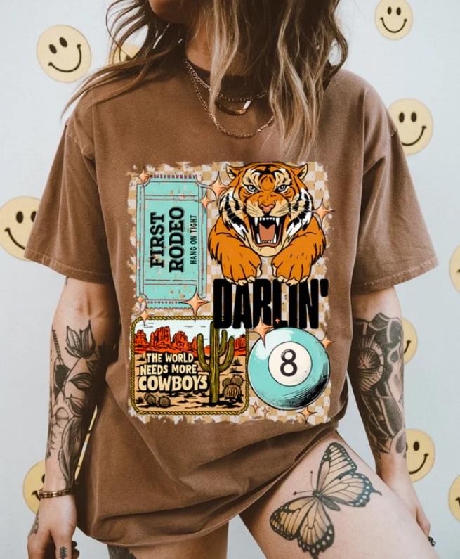 Darlin' Western Tiger Collage Shirt, vintage western graphic tees, western outfits women, women's graphic tees, western...