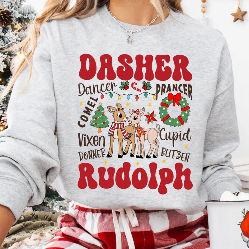 Dasher Dancer Prancer Rudolph Sweatshirt, Rudolph The Red Nosed Reindeer Shirt, Rudolph Christmas Tee Shirt, A Bit Of A...