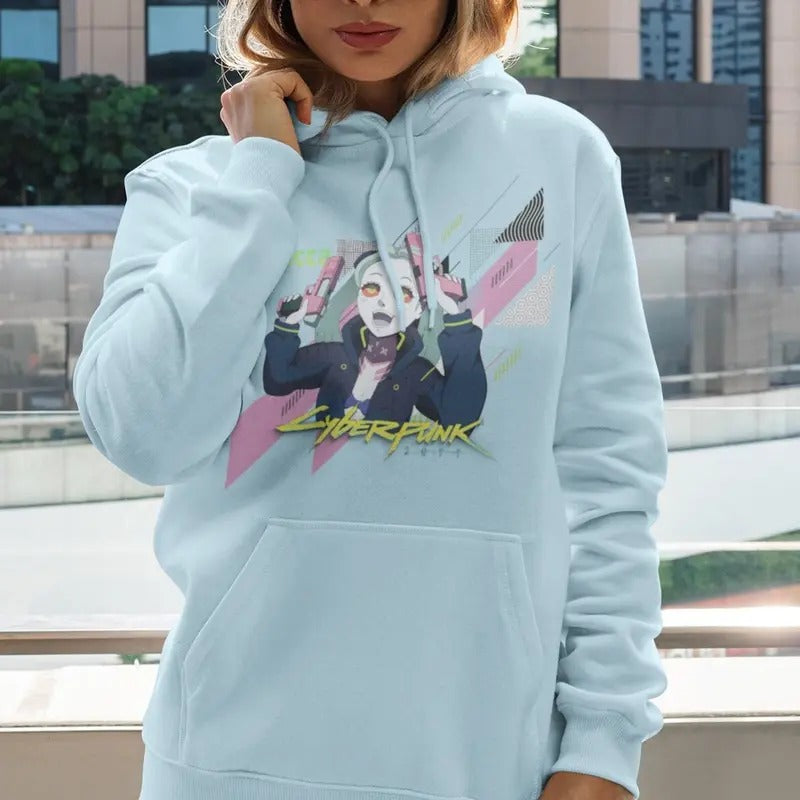 David & Lucy Cyberpunk Edgerunners Front Graphic Design Hoodie with Neon Shirt, Edge Runners, and Cyberpunk Shirt Sweatshirt