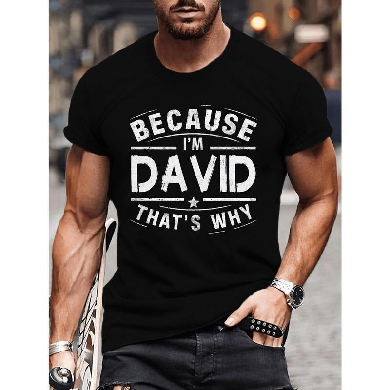 David's Statement Print Crew Neck Short Sleeve T-Shirt - Men's Casual Summer Top