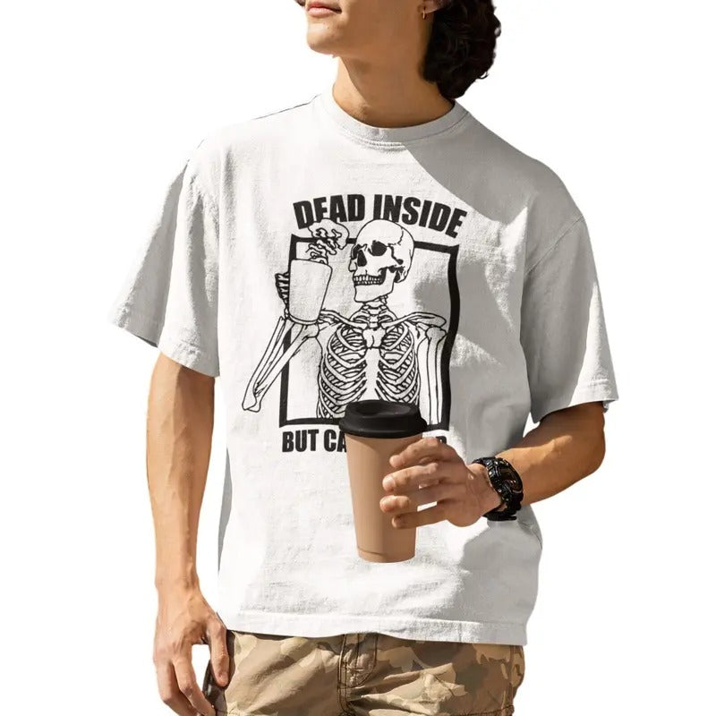 Dead Inside But Caffeinated Skeleton Drinking Coffee Funny T-Shirt Hoodie, Sweatshirt | UrbanDripWear.com