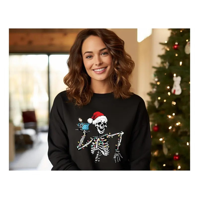 Dead Inside Skeleton Christmas Shirt Christmas Skeleton Sweatshirt Sarcastic Coffee Christmas Shirt Merry Christmas Shirt...