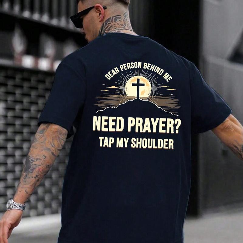 Dear Person Behind Me Need Prayer Tap My Shoulder Christian Tee Casual Style Crew Neck Short Sleeve T-Shirt Tops Trendy...