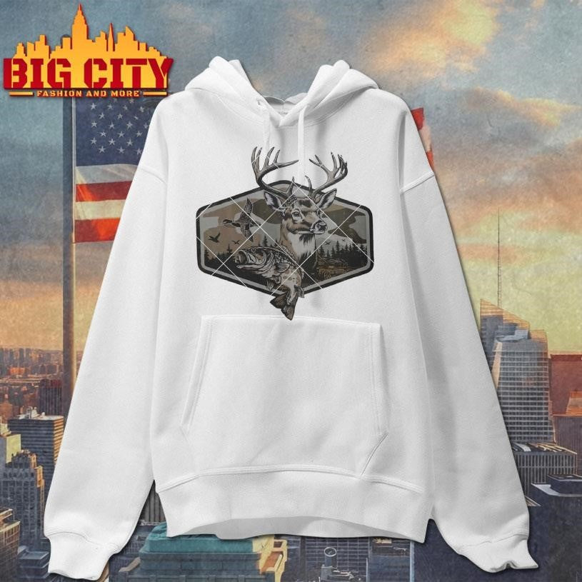 Deer Duck Fishing Retro Camo Shirt