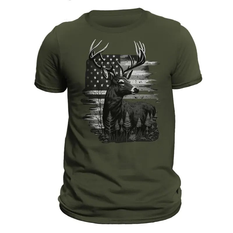 Deer Hunter American Hunting Flag Men's T-Shirt Casual Classic Hoodie, Sweatshirt | UrbanDripWear.com