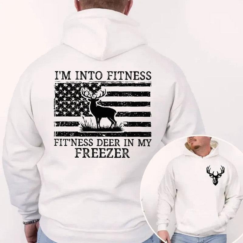 Deer Hunting Dad Hoodie, I'm Into Fitness Fitness Deer In My Freezer 2 Sided Graphic Hoodie Casual Fleece Fabric Hooded...